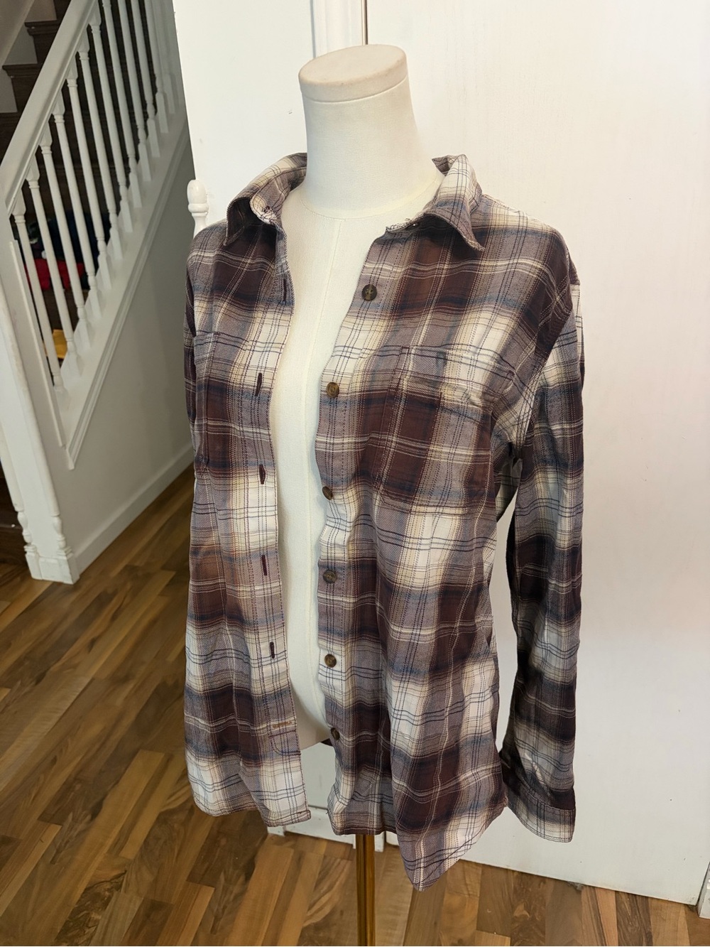 Carhartt Plaid Button-Down Shirt in Brown, Blue, Maroon & Cream, Gorpcore Large